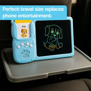Kids using SmartTrace multi-sensory learning tablet with flashcards and mess-free LCD drawing board