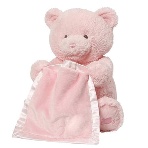 Peek-a-Bear Interactive ultra-soft plush bear playing peekaboo with satin blanket and childlike voice