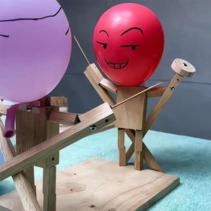 PopWars Balloon Fencing wooden set with knights, fencing sticks, and colorful balloons for kids' balloon popping battles