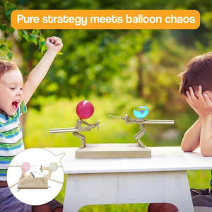 PopWars Balloon Fencing wooden set with knights, balloons, and fencing sticks for kids' balloon popping duel game