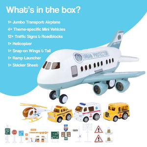 Little Hero Command Center jumbo airplane toy with lights, sounds, ramp launcher, and rescue vehicles for kids ages 2+