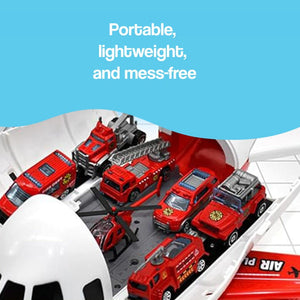 Little Hero Command Center jumbo airplane toy with vehicles, ramp launcher, lights, and sounds for kids 2+