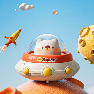 Inertia Flying Saucer toy car with colorful animal designs for kids aged 4-6