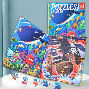 Children playing with an advanced magnetic puzzle book featuring colorful, interactive pages for ages 4-6