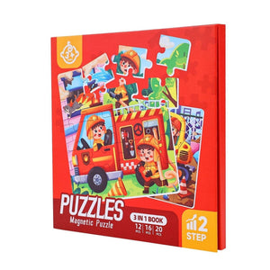 Child playing with colorful advanced magnetic puzzle book for kids aged 4-6 years