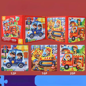 Colorful advanced magnetic puzzle book for kids aged 4-6 featuring interactive themes like fruits and dinosaurs