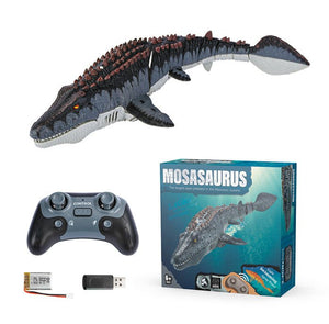 Remote Control Mosasaurus toy boat with lights and water spray for kids outdoor play