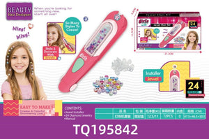 Colorful DIY bead machine and hair dye stick set in vibrant packaging for kids creativity and crafting