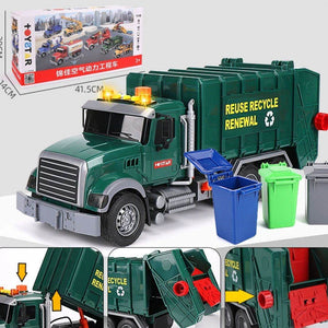 Oversized timber transport toy truck with crane, lights, music, and push-and-go action for kids aged 4-6