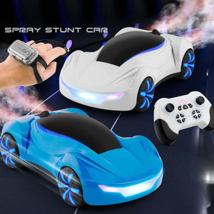 FlytecRC Y19 New Energy Sports Car with dual control remote and watch, sleek red design on white background