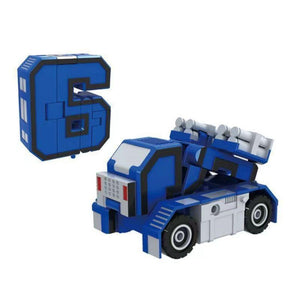 Digital deformation transforming robot toy made of colorful building blocks in robot and car modes