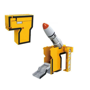 Digital deformation transforming robot toy made of colorful building blocks designed for creative STEM play