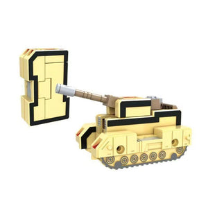 Digital deformation robot building blocks toy transforming from robot to car on white background