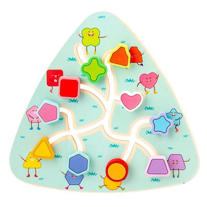 Colorful wooden fruit number shape matching game with maze for children’s early learning and motor skills development