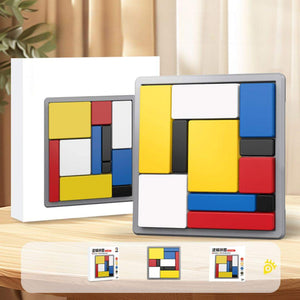 Children playing with educational wooden logic puzzle blocks promoting learning and creativity