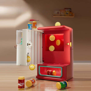 Children's music vending machine toy with colorful buttons and candy compartments designed for ages 4-6