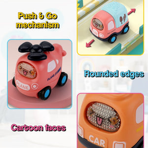 Little City Push & Go Car Set with six cartoon vehicles and foldable city play mat in carry bag