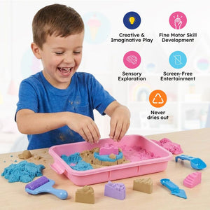 Magic Sand Play Set with tray, molds, and sculpting tools for kids ages 3+
