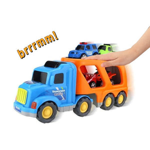 Colorful cartoon sliding car toy set with lights and sound effects for kids' imaginative play and motor skill development