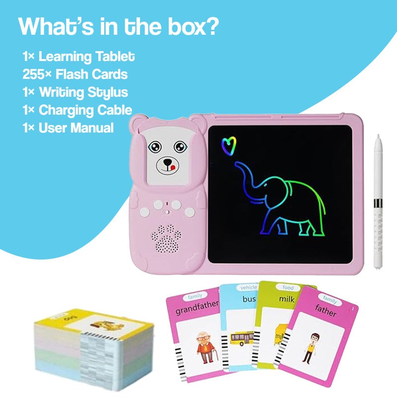 SmartTrace multi-sensory learning tablet with mess-free LCD drawing board and vocabulary flashcards for kids ages 3+