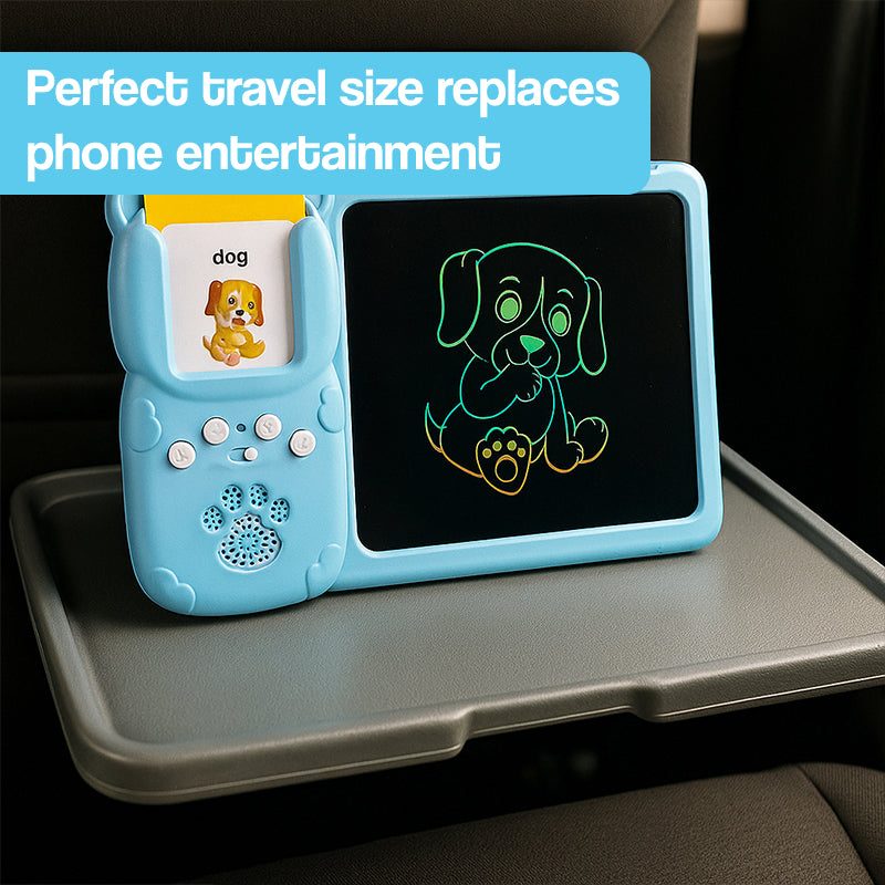 Kids using SmartTrace multi-sensory learning tablet with flashcards and mess-free LCD drawing board