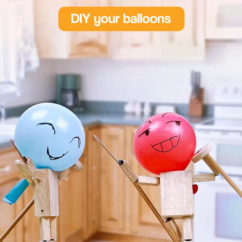 PopWars Balloon Fencing wooden set with knights, balloons, and fencing sticks for kid's duel game