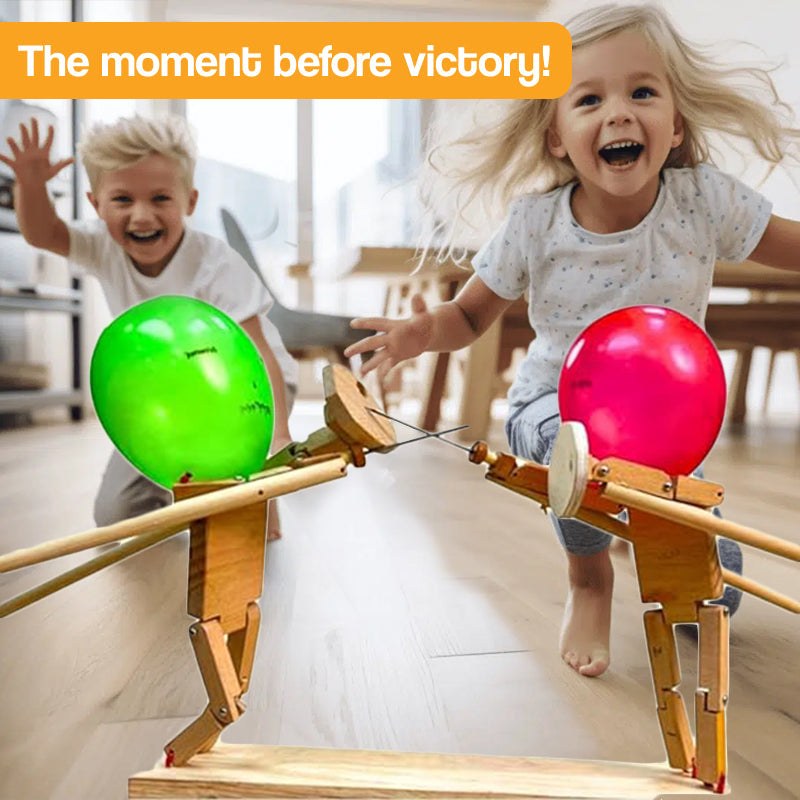 PopWars Balloon Fencing wooden set with knights, balloons, and fencing sticks for kids' interactive duel game