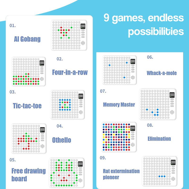 BrainBuzz AI Battle 9-in-1 LED game board with touchscreen and AI opponent for kids ages 4+