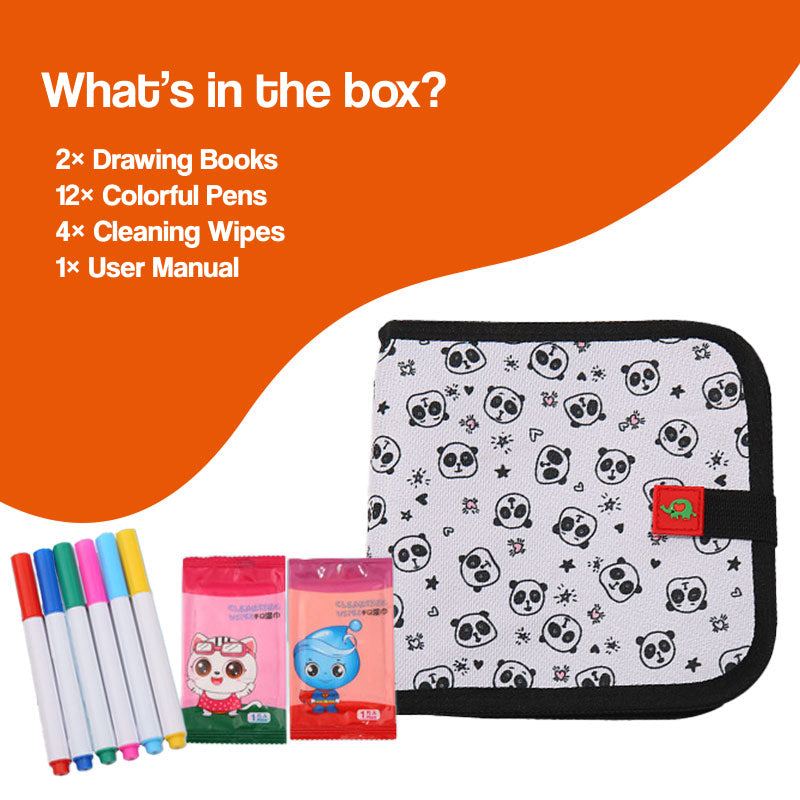 MagicWipe reusable mess-free drawing book with colorful pens and cleaning wipes for kids creative play