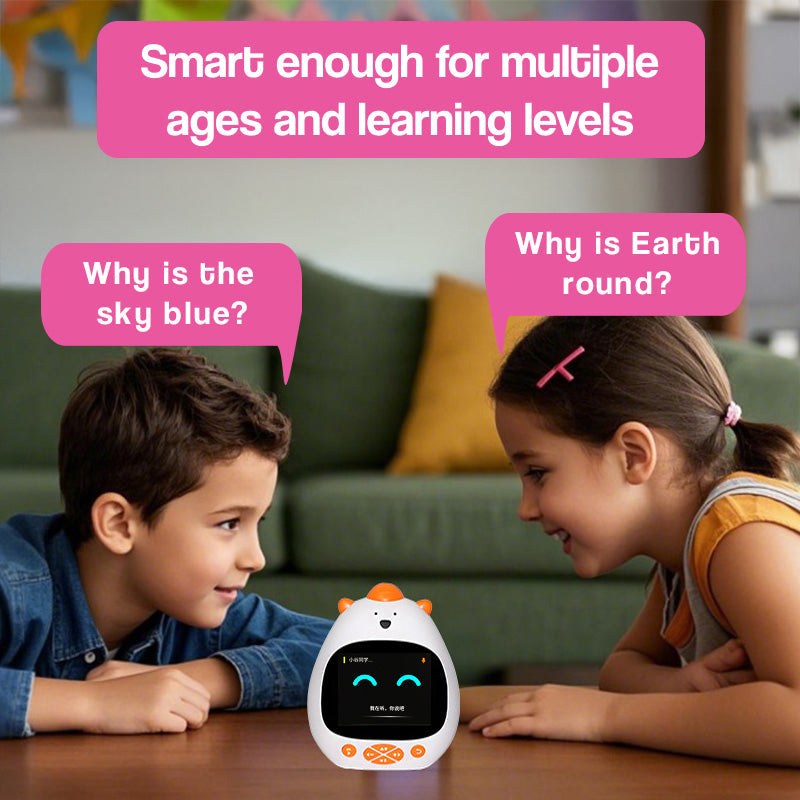 AI Powered RiseBuddy smart learning alarm clock with colorful touchscreen and friendly AI interaction for kids