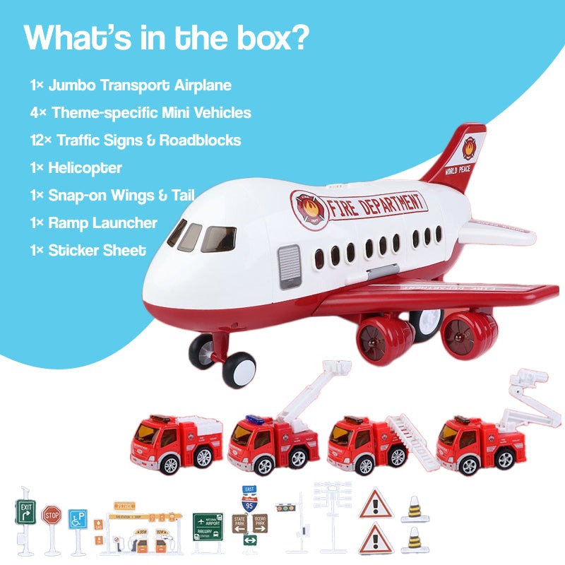 Little Hero Command Center jumbo airplane toy with lights, sounds, ramp launcher, and rescue vehicles for kids ages 2+