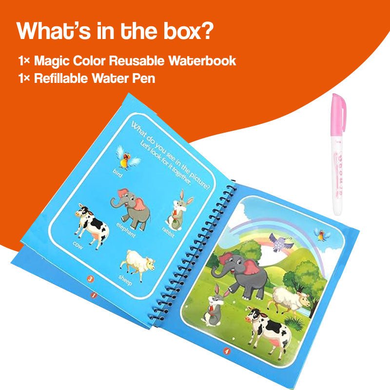 Magic Color Reusable Waterbook with water-activated coloring pages and refillable pen for mess-free creativity