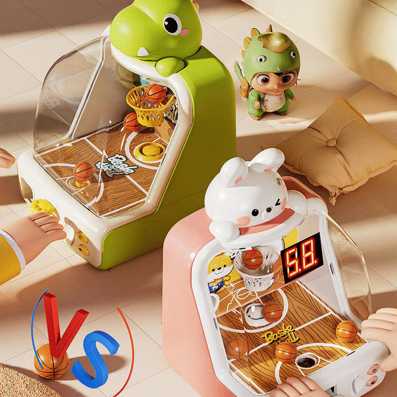 Colorful basketball arcade machine for kids aged 3-6 with sound effects and durable plastic design