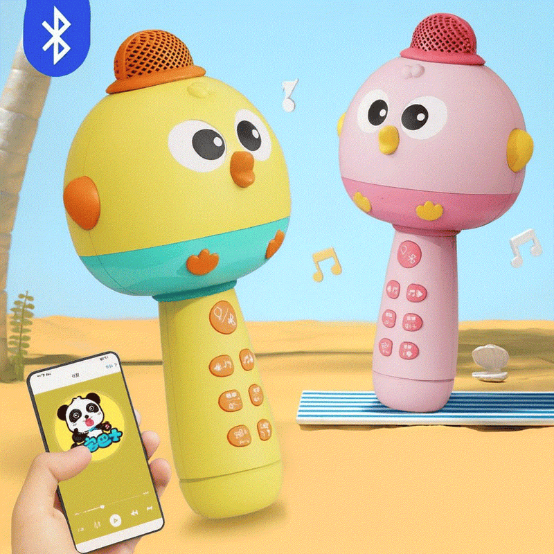 Kids karaoke microphone and speaker toy with rechargeable battery and Bluetooth connectivity for children