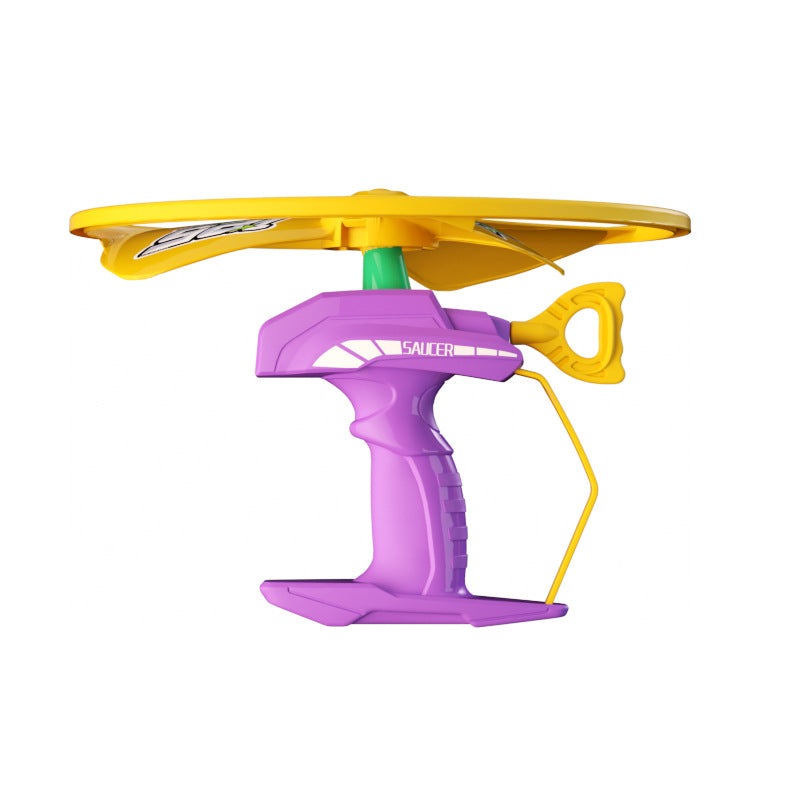 Eco-friendly bamboo dragonfly frisbee flying in outdoor park for kids and families