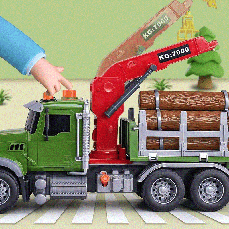 Oversized timber transport toy truck with crane, lights, and music for children aged 4-6