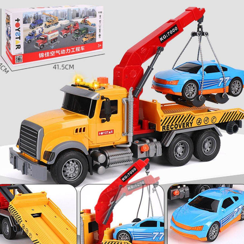 Oversized timber transport toy truck with crane, lights, and music for kids aged 4-6
