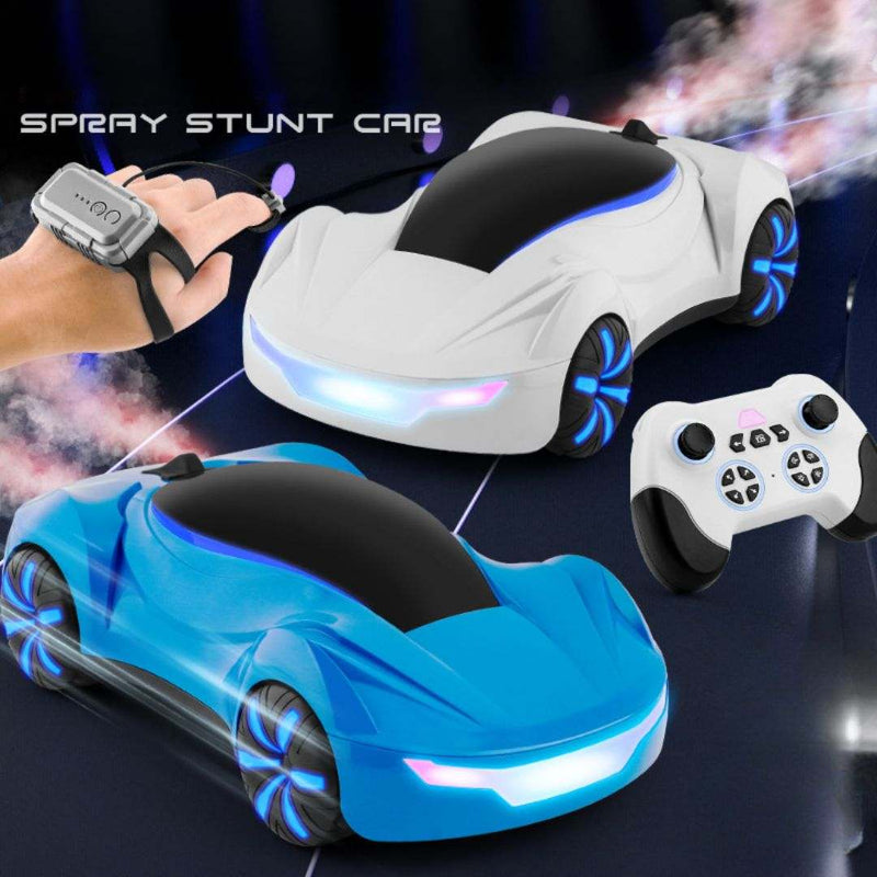 FlytecRC Y19 New Energy Sports Car with dual control remote and watch, sleek red design on white background