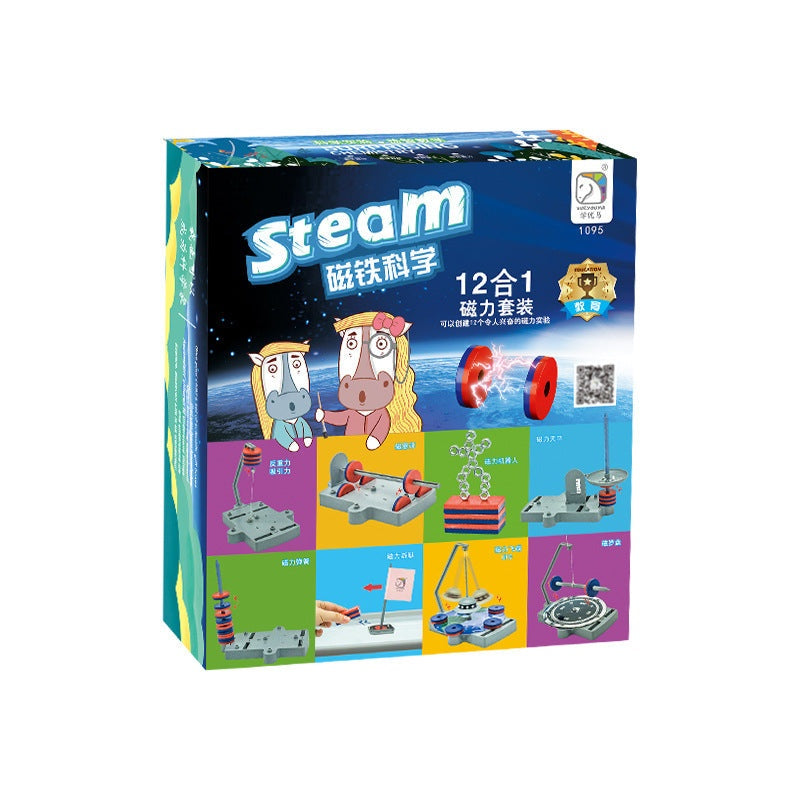 12-in-1 Magnetic Science Experiment Kit with magnetic levitation components and colorful plastic parts for kids' STEM learning