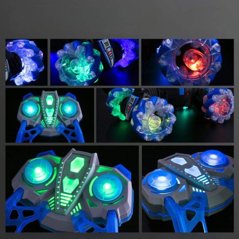Gesture-sensing off-road drift remote control car with colorful lights and four-wheel drive on rocky terrain