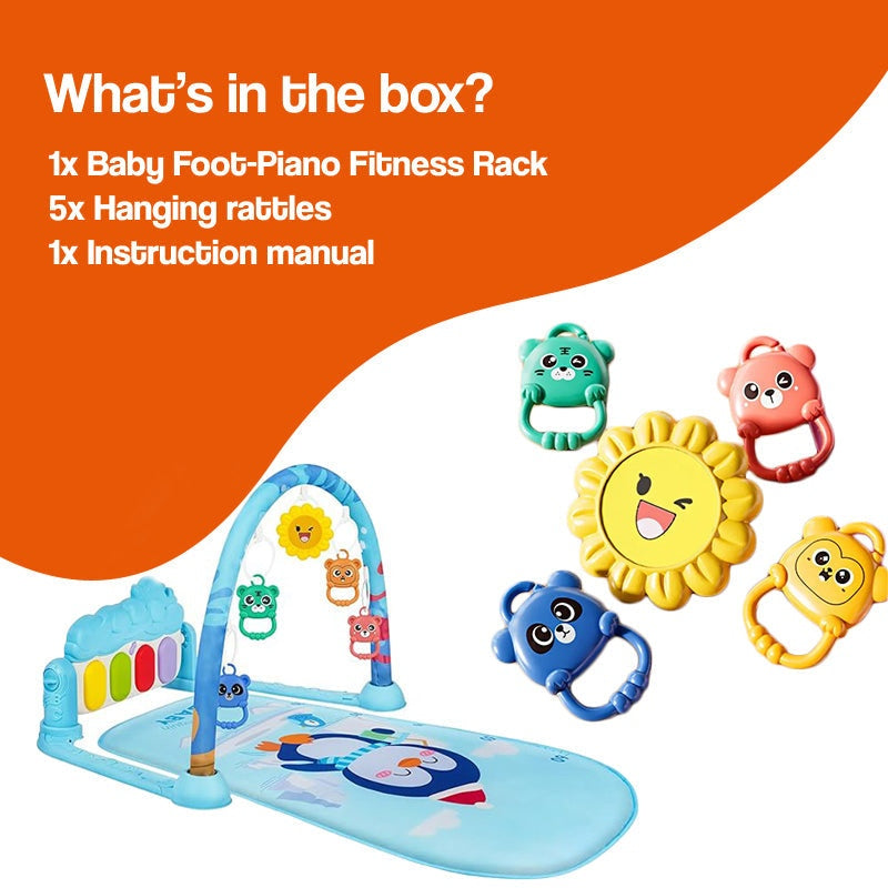 Baby Foot-Piano Fitness Rack with hanging rattles for newborns under 36 months