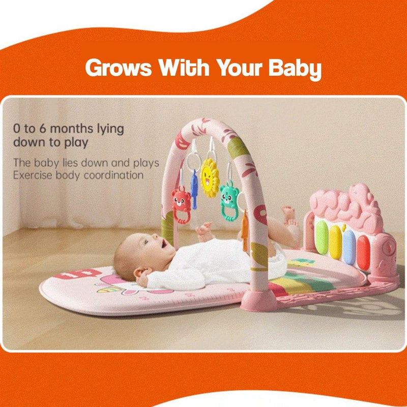 Baby Foot-Piano Fitness Rack with hanging rattles and soft mat for newborns learning and play