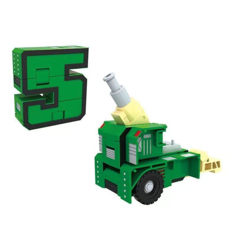 Digital deformation transforming robot toy with colorful building blocks and car mode
