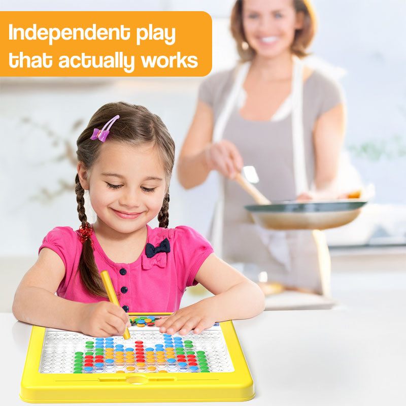SnapBeads magnetic drawing board with colorful beads and pattern cards for creative, mess-free play