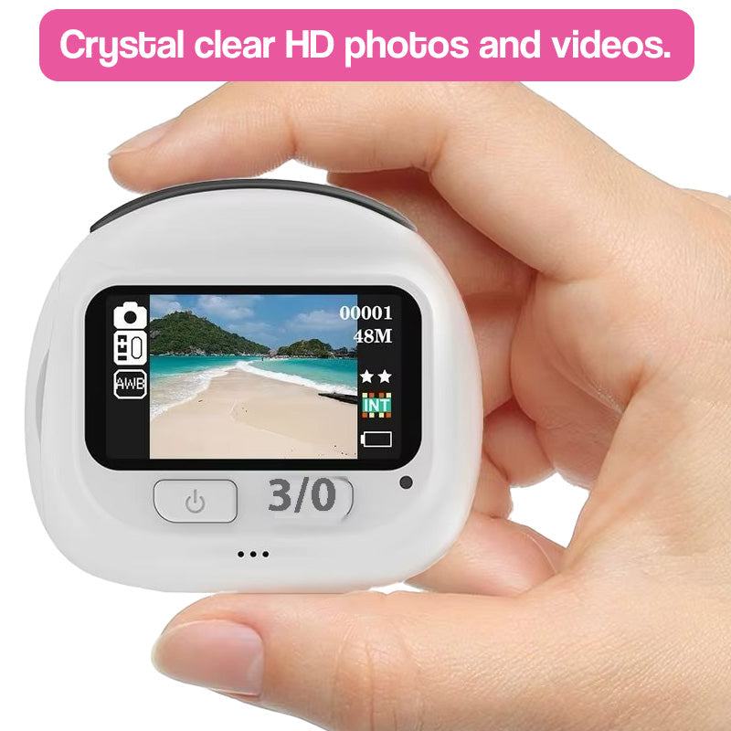 PocketLens Explorer kids camera in yellow with wrist strap and keychain clip designed for children ages 6+ capturing 48MP photos and 1080P HD videos