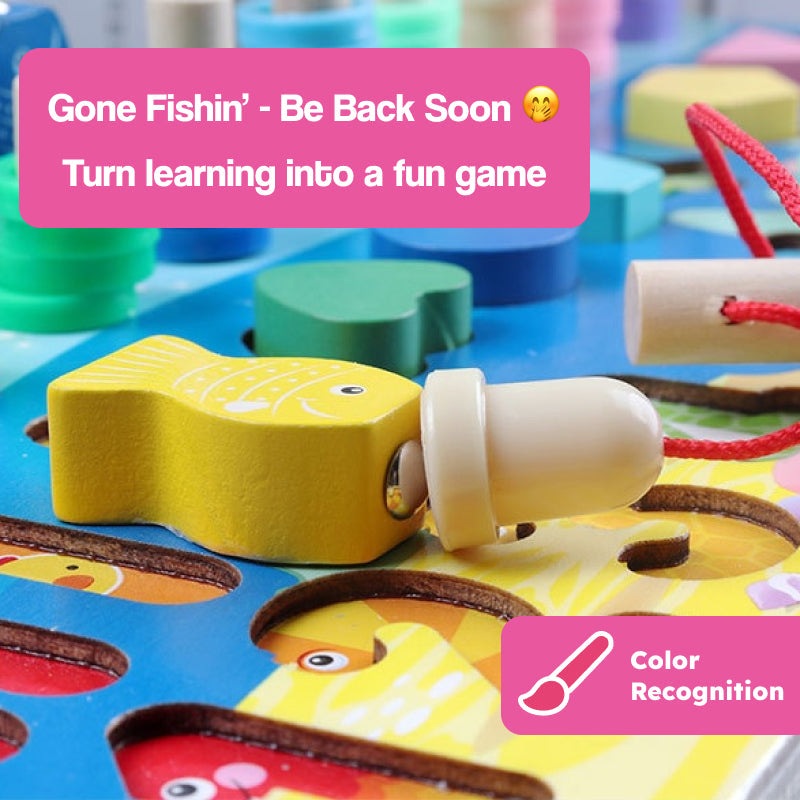 Montessori Big Skills Set for toddlers with wooden fishing board, fidget sensory ball, and busy ball for fine motor and problem-solving skills
