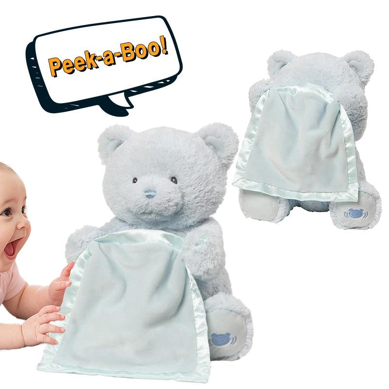 My First Play & Learn Set featuring Peek-a-Bear plush, Farm Day sensory book, and crawling rabbit toy for toddler skill development