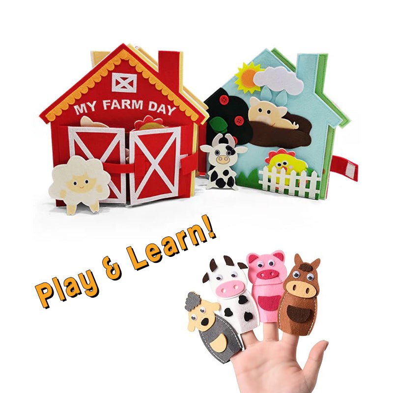 My First Play & Learn Set with plush Peek-A-Bear, Farm Day Book, and crawling rabbit toy for toddler sensory and motor skill development