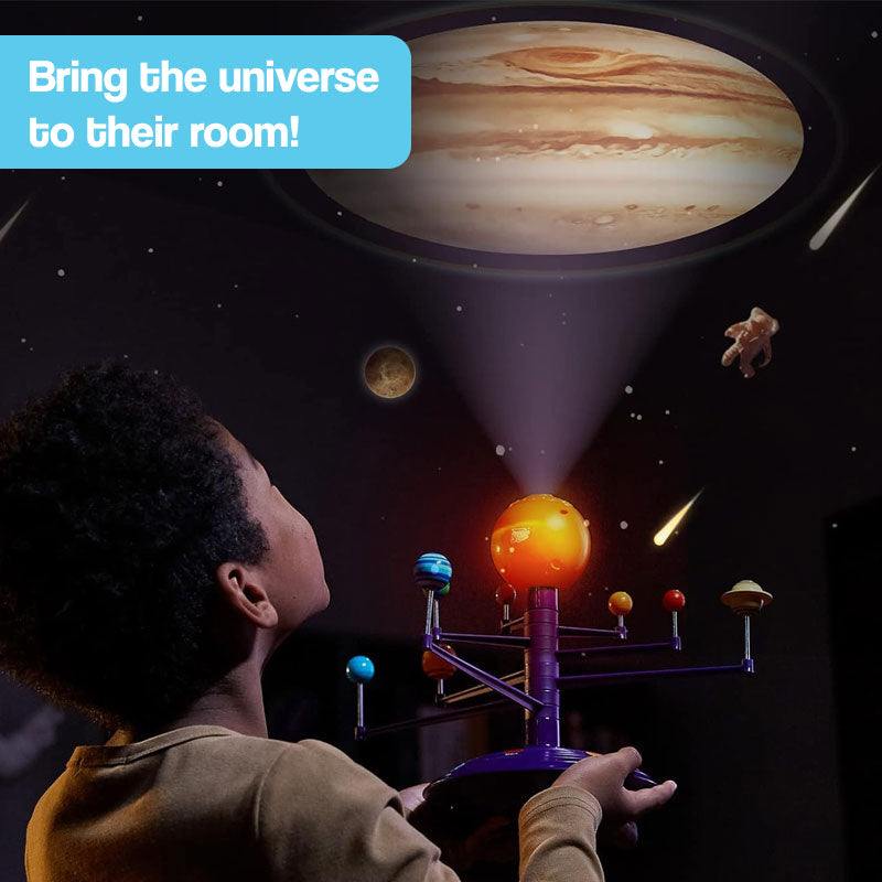 Creative Tech Set for 10-year-olds featuring retro nostalgia console, solar system kit, and rainbow puzzle ball for hands-on STEM learning and exploration