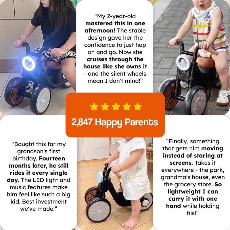 Tiny Biker Anti-Tip Light toy motorcycle for toddlers with LED light and silent EVA wheels